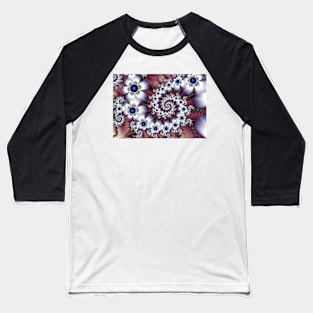 White Fractal Flowers Baseball T-Shirt